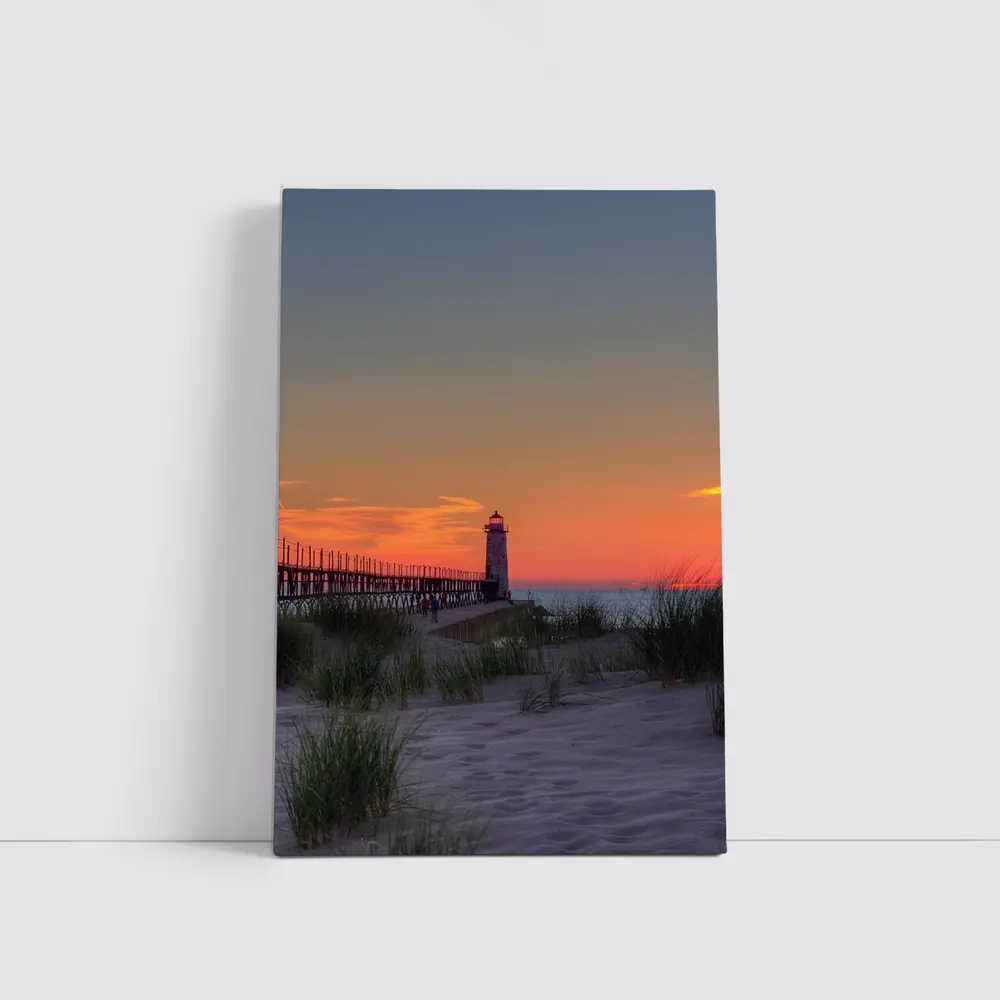 Lighthouse Pier Sandy Beach Sunset Sky – Wall Art