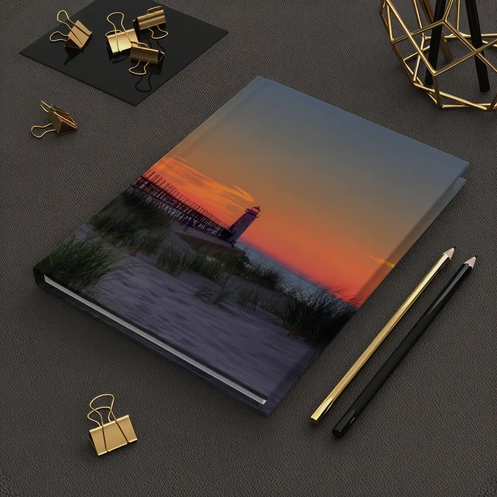 Lighthouse Pier Sandy Beach Sunset Sky – Notebooks