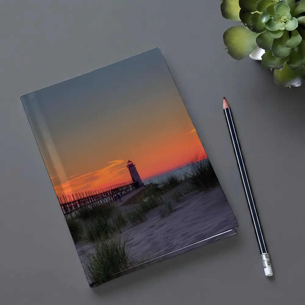 Lighthouse Pier Sandy Beach Sunset Sky – Notebooks