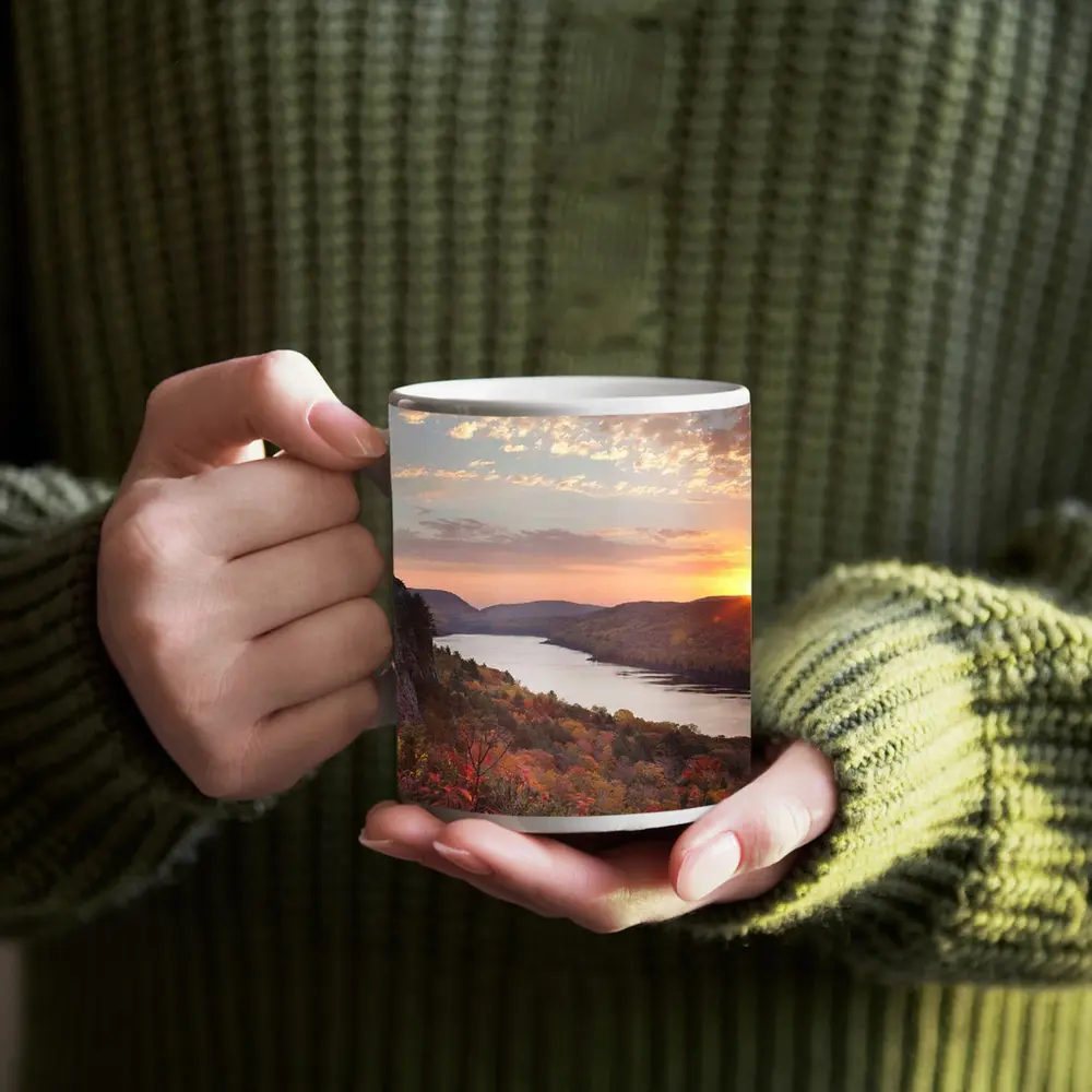 Autumn Lake Sunset Rolling Forest Hills – Mugs