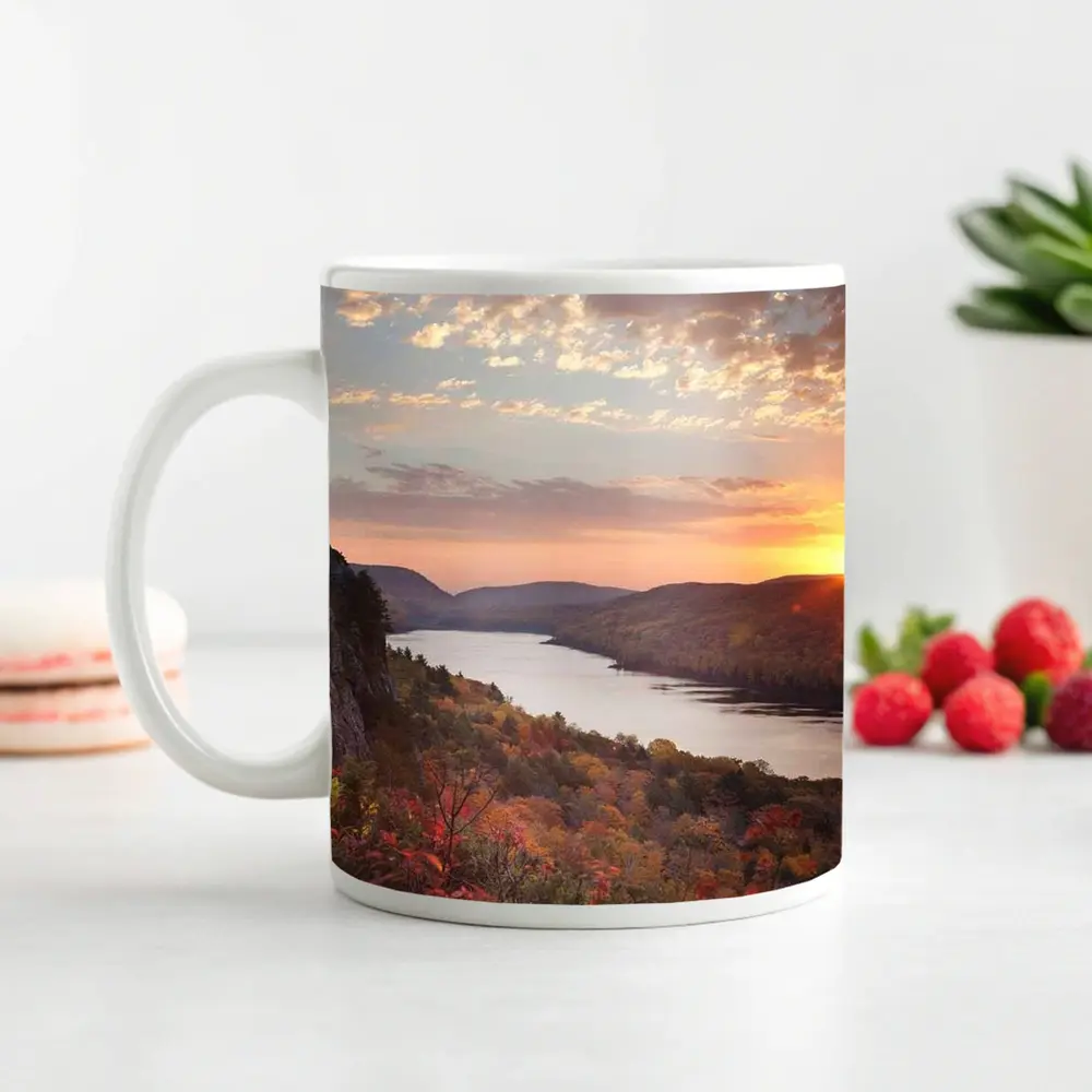 Autumn Lake Sunset Rolling Forest Hills – Mugs
