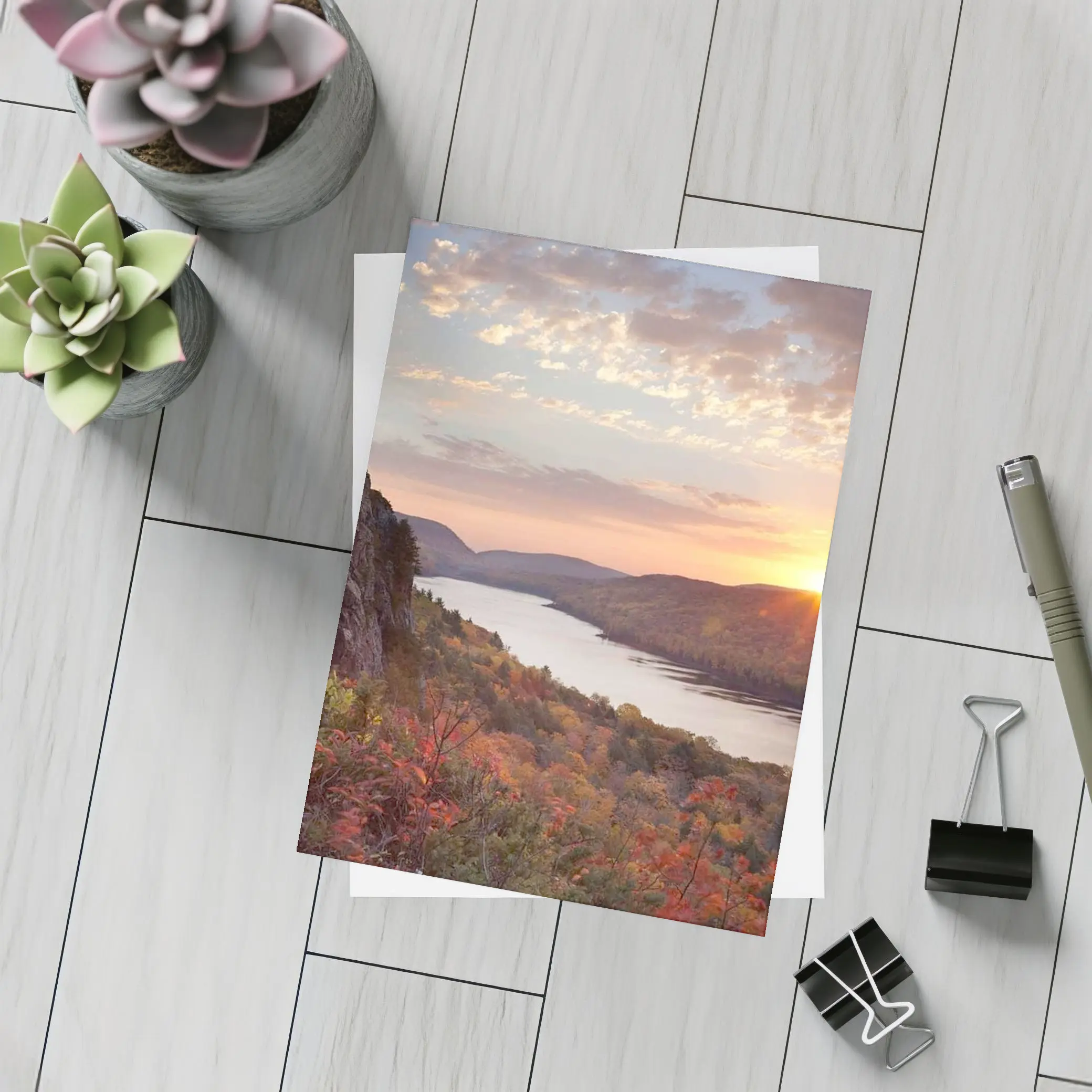 Autumn Lake Sunset Rolling Forest Hills – Postcards