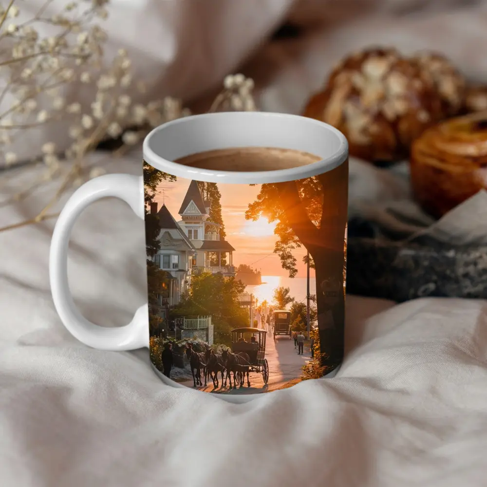 Horse Carriage Sunset Victorian Street Scene – Mugs