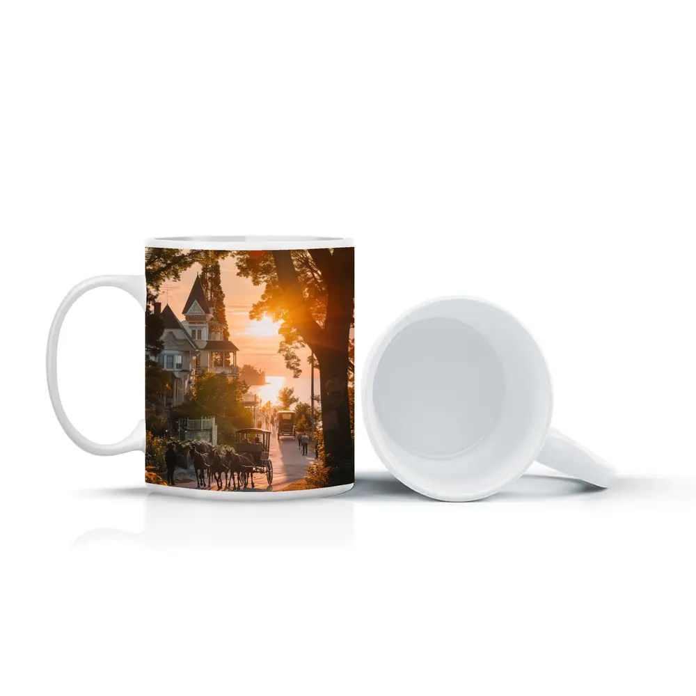 Horse Carriage Sunset Victorian Street Scene – Mugs