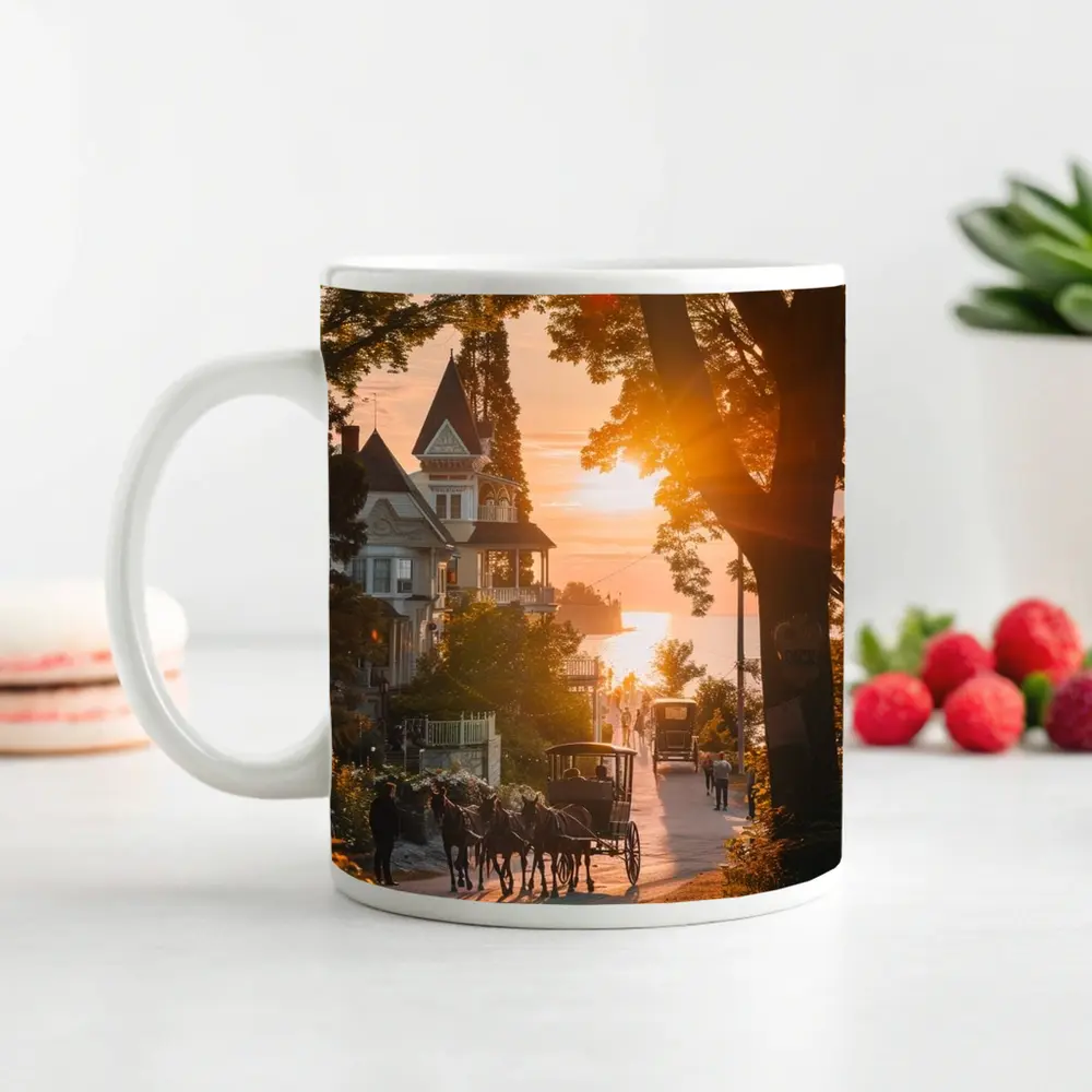Horse Carriage Sunset Victorian Street Scene – Mugs