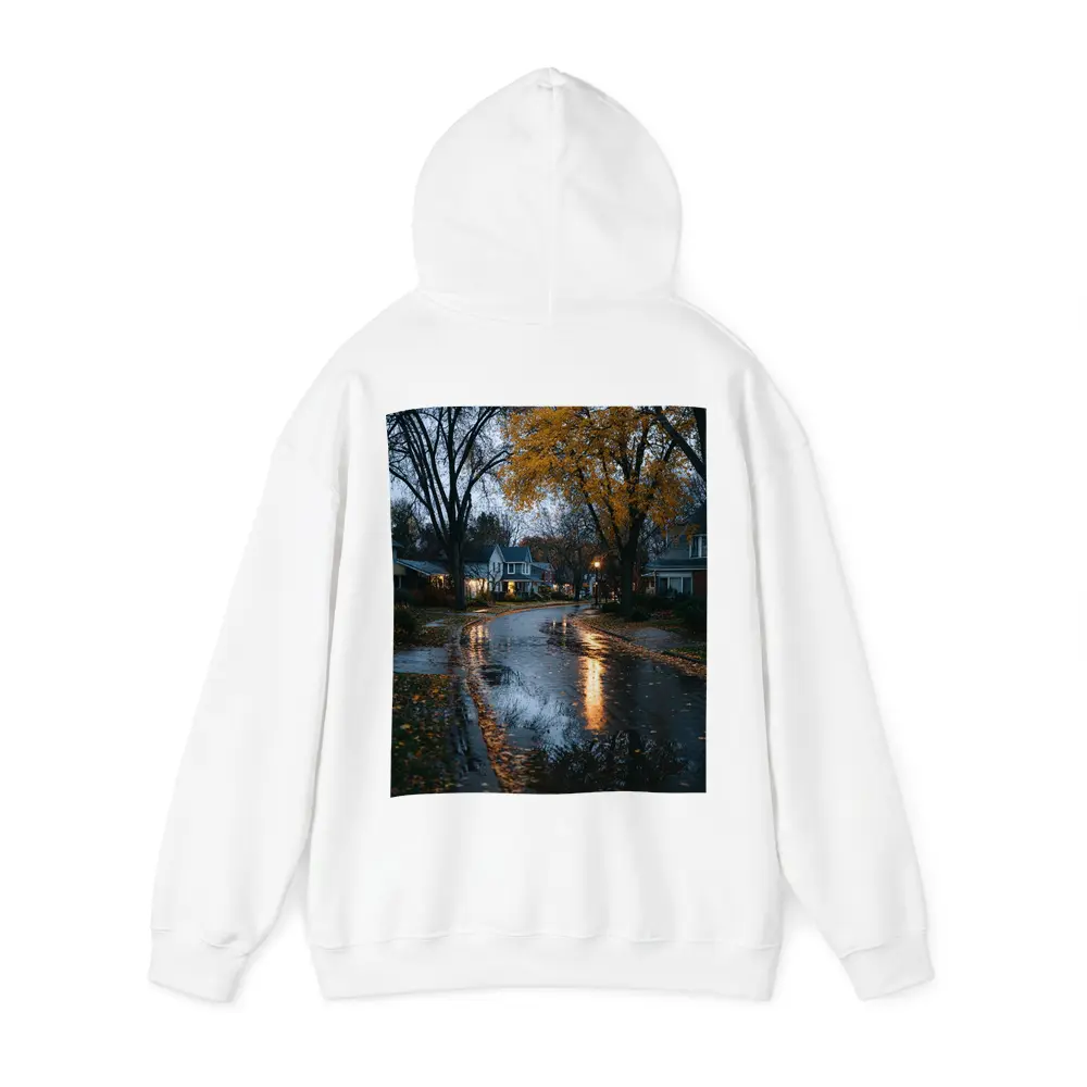 Rainy Autumn Suburban Street Wet Reflection – Hoodies