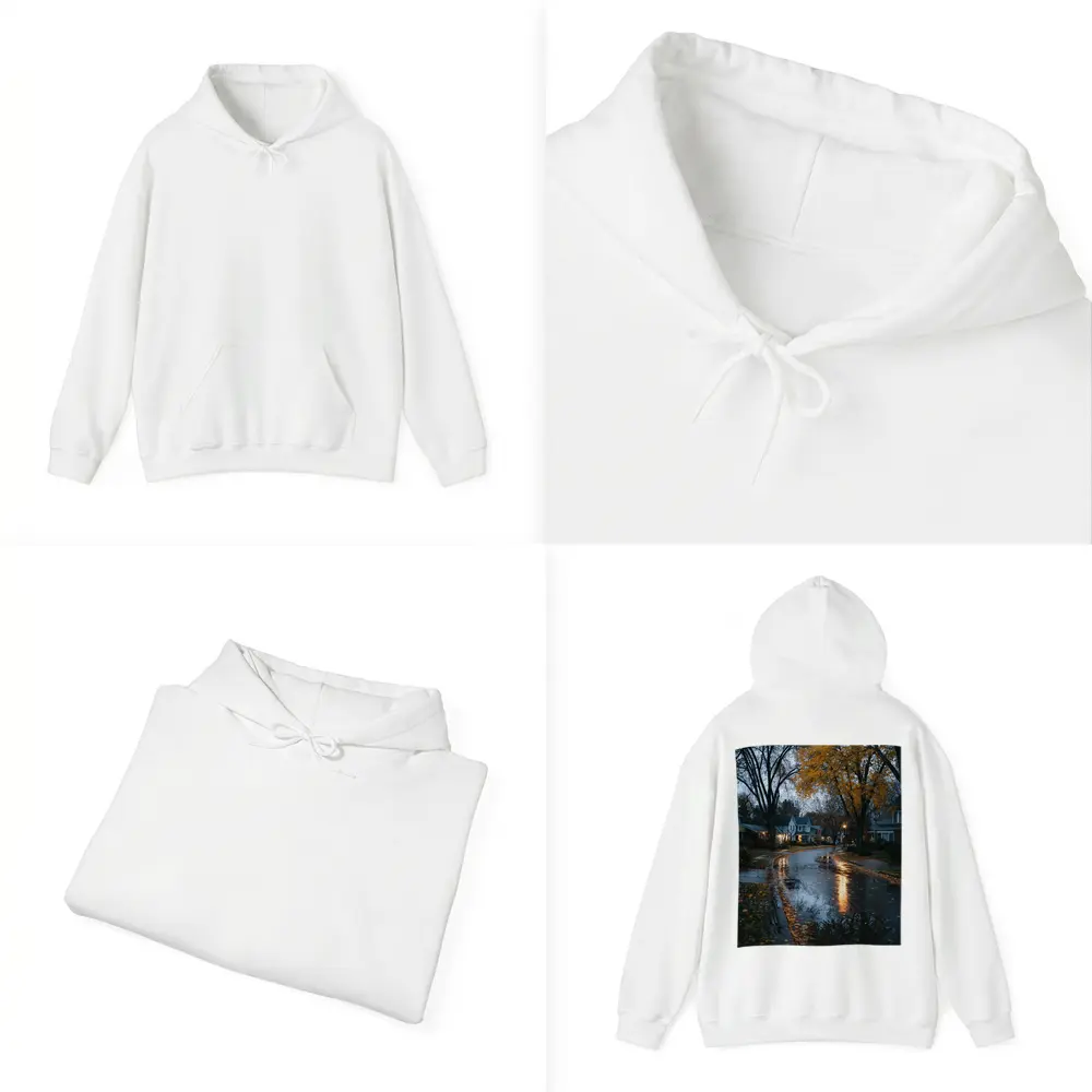 Rainy Autumn Suburban Street Wet Reflection – Hoodies