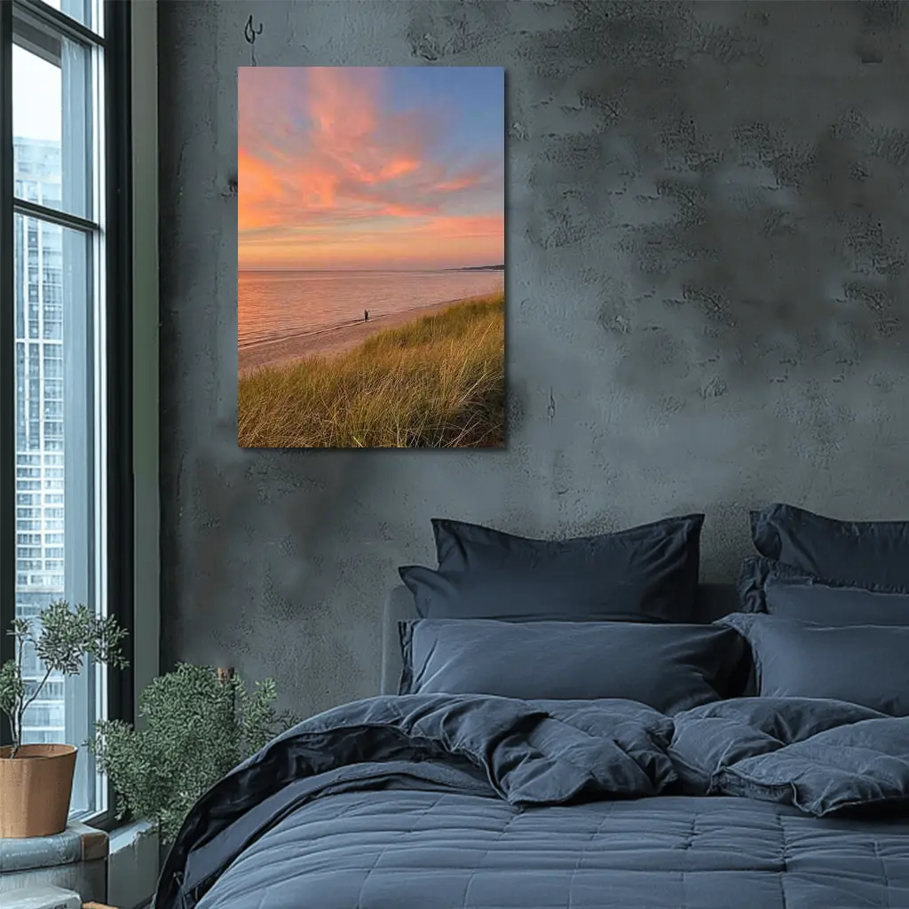 Sunset Beach Dunes Lone Figure Coastal View – Wall Art