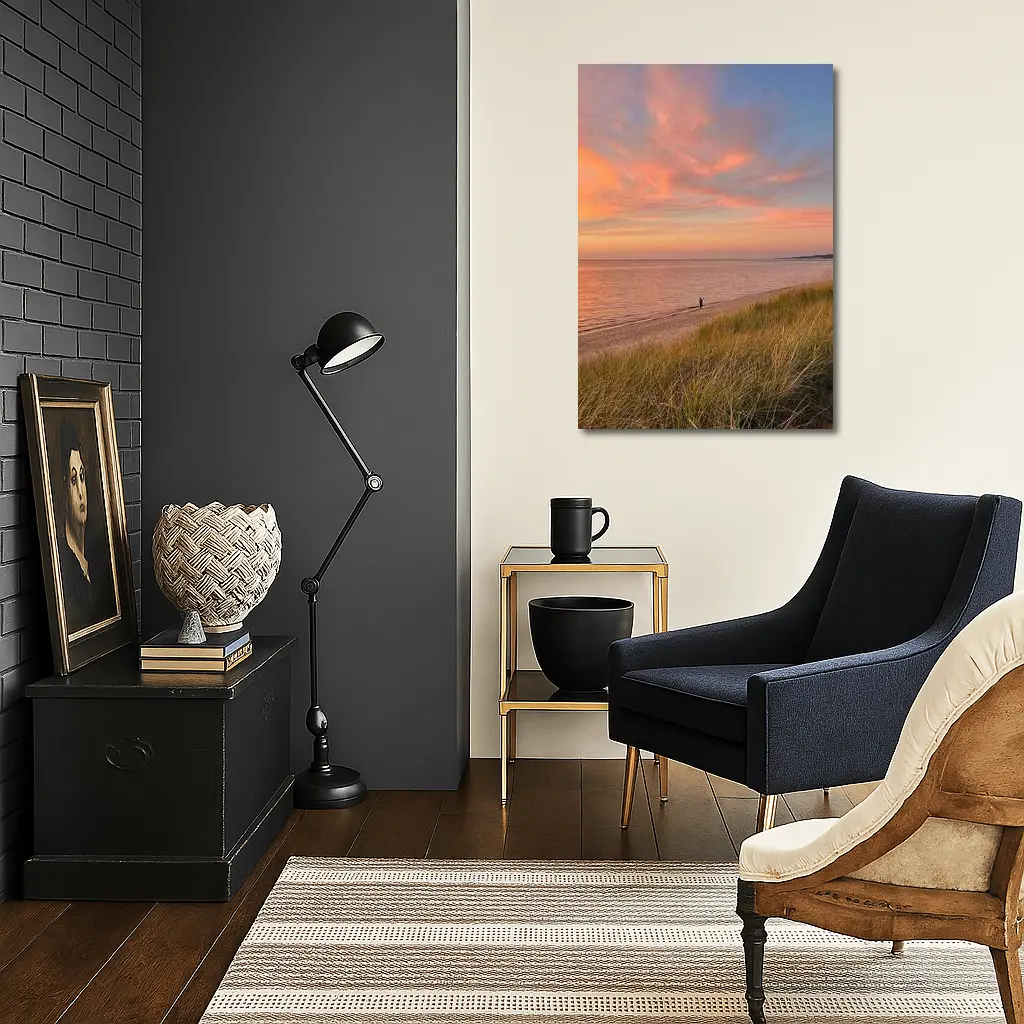 Sunset Beach Dunes Lone Figure Coastal View – Wall Art