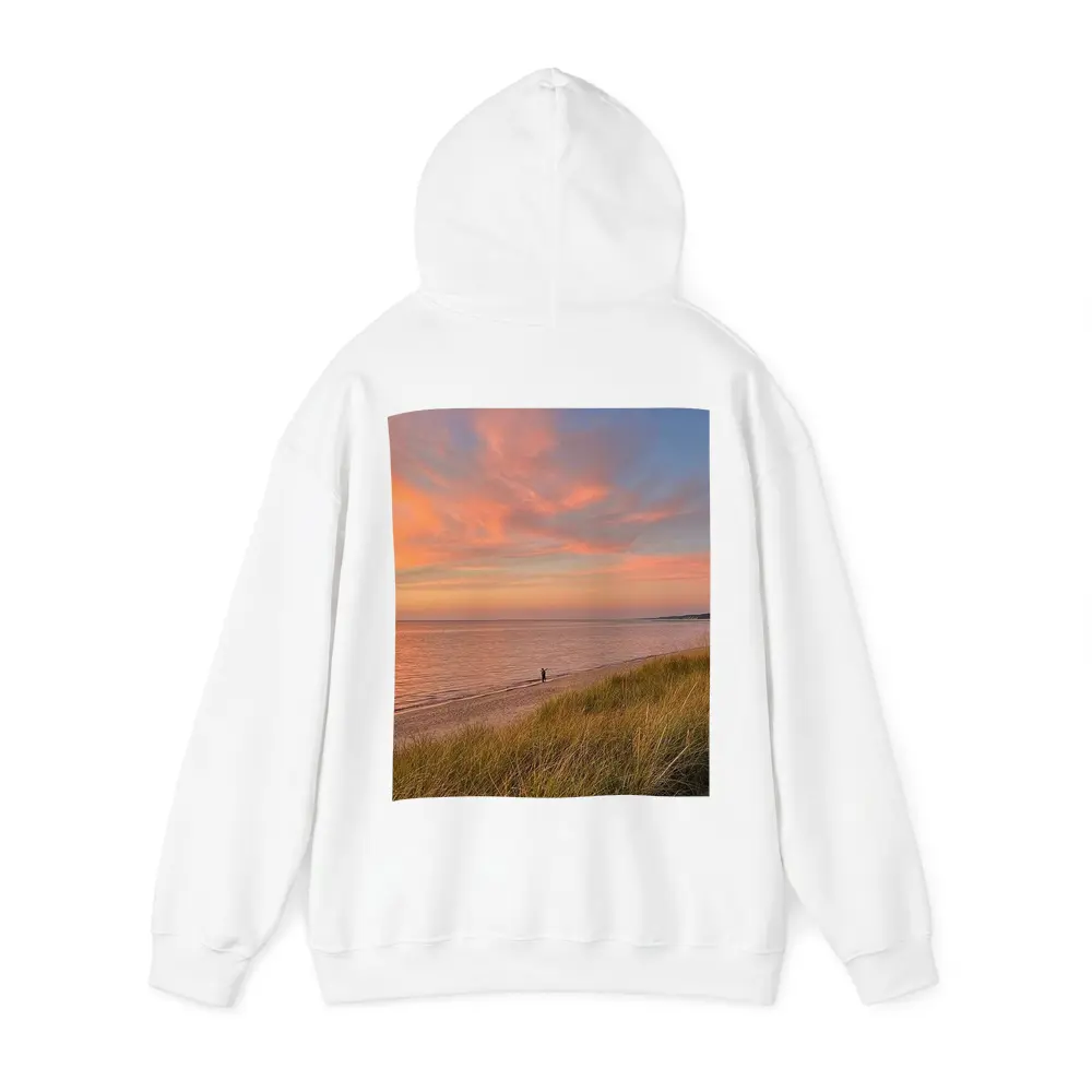 Sunset Beach Dunes Lone Figure Coastal View – Hoodies