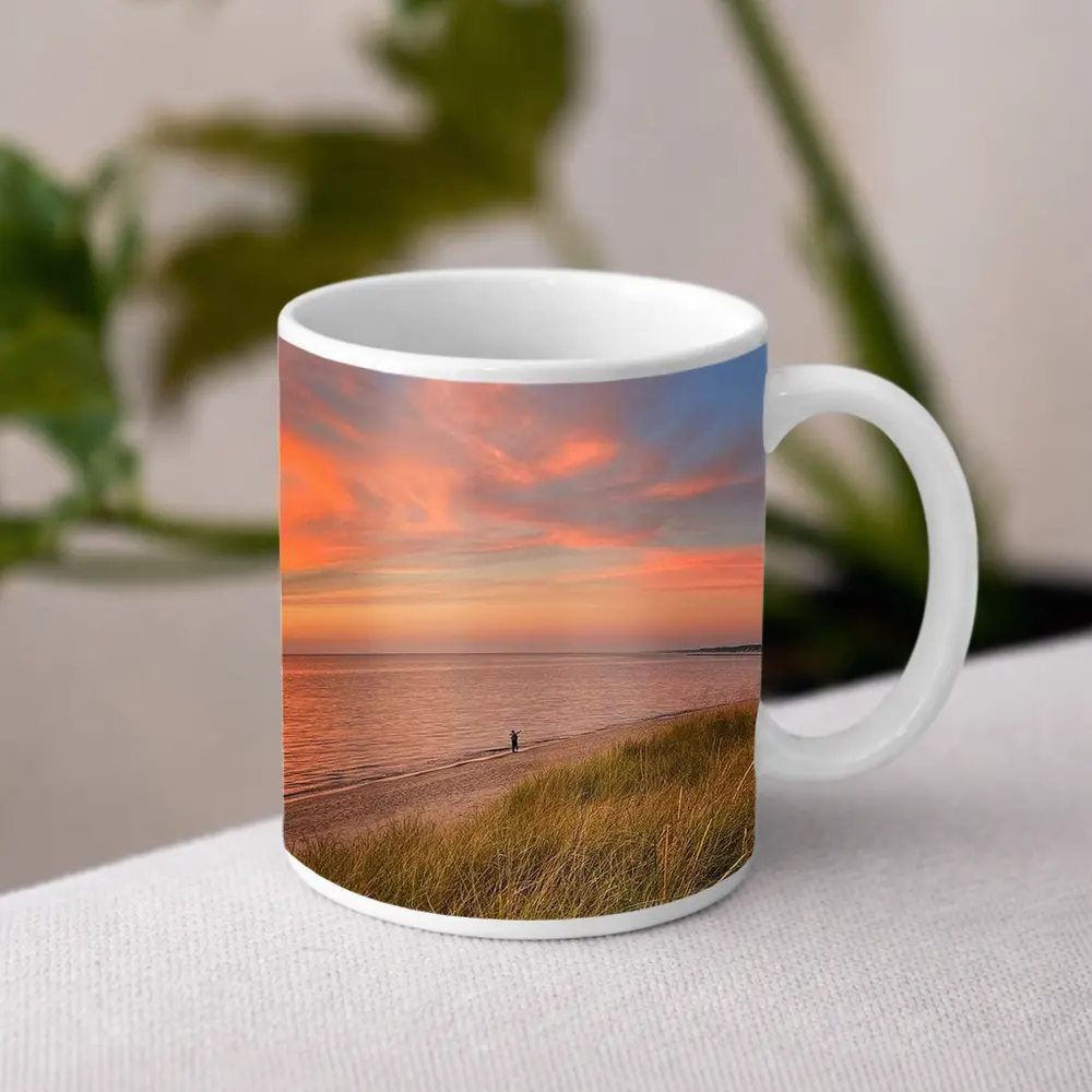 Sunset Beach Dunes Lone Figure Coastal View – Mugs