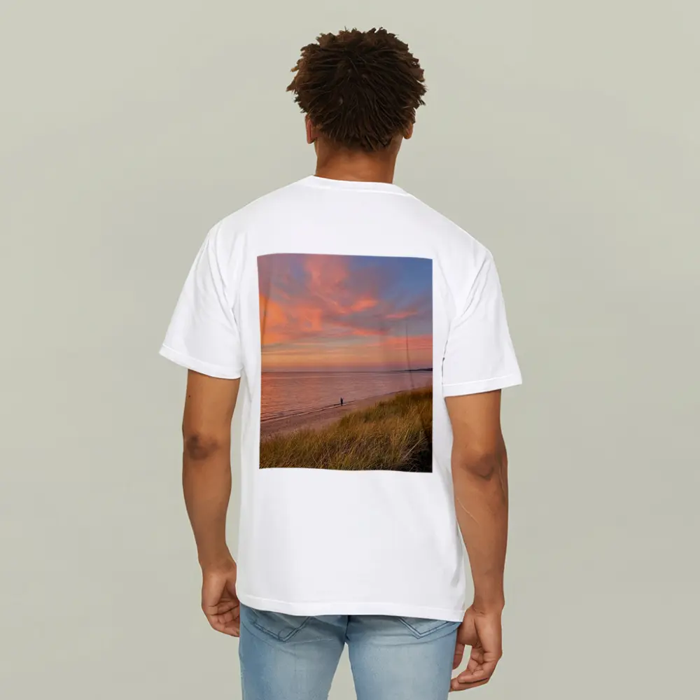Sunset Beach Dunes Lone Figure Coastal View – T-Shirts