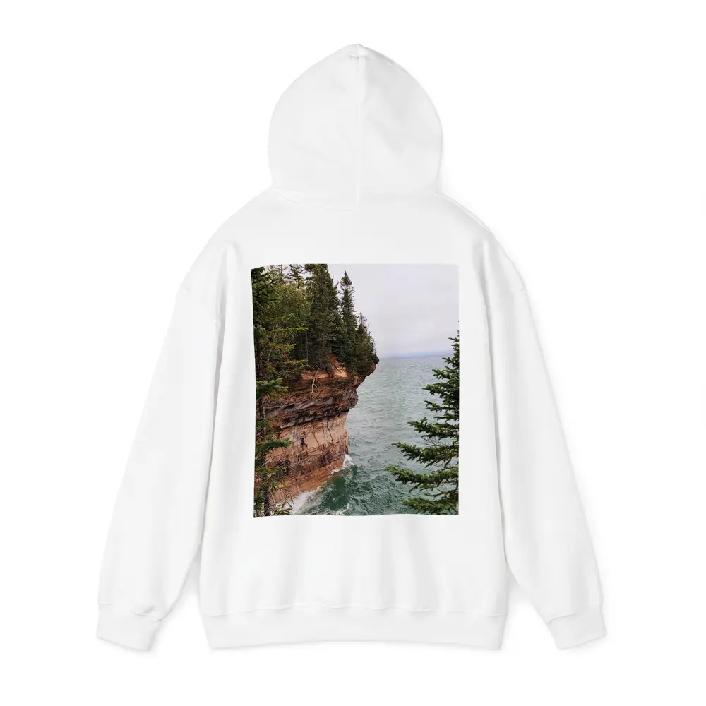 Red Sandstone Cliff Above Teal Lake – Hoodies