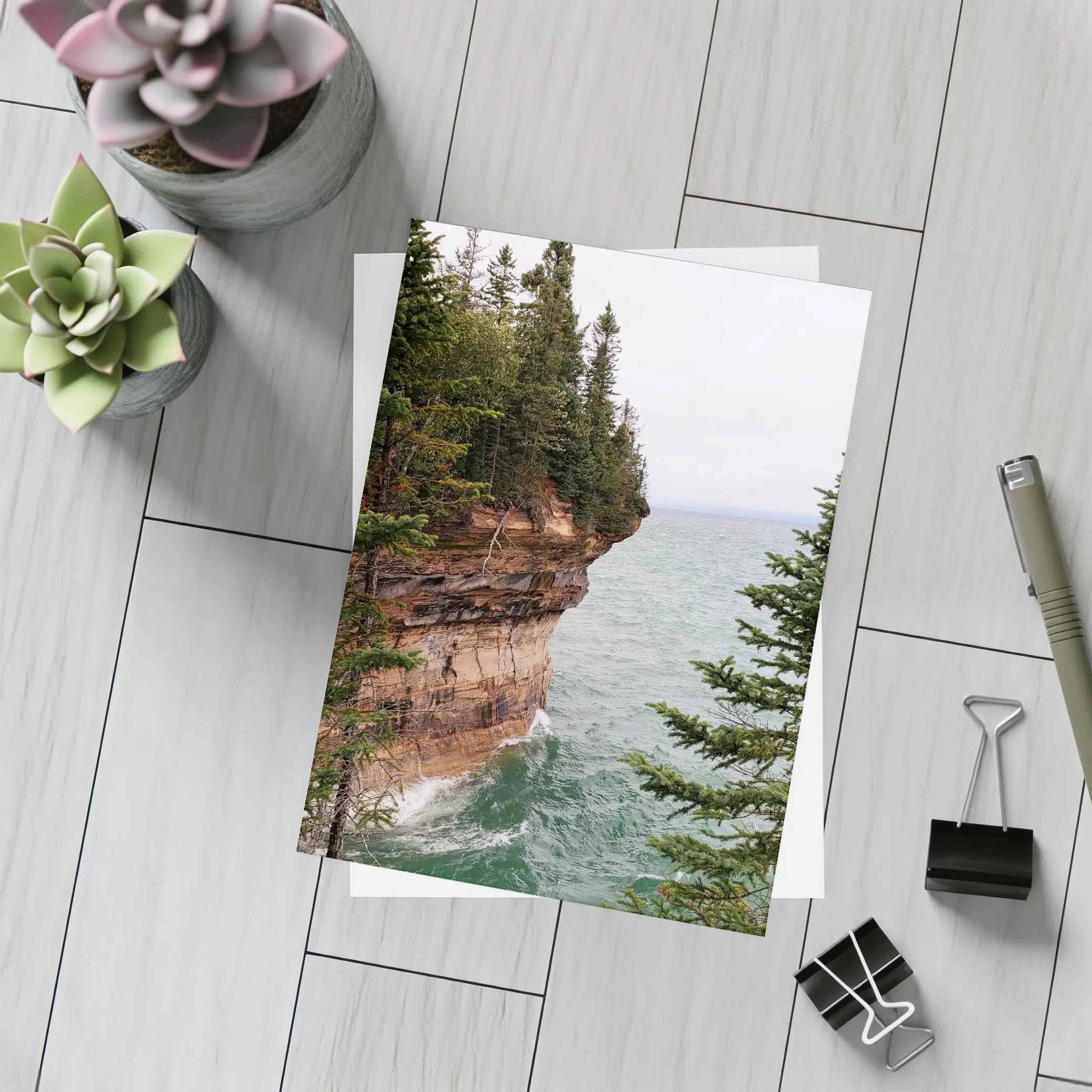 Red Sandstone Cliff Above Teal Lake – Postcards