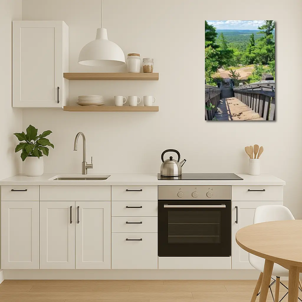 Wooden Staircase Overlooking Vast Forest Landscape – Wall Art