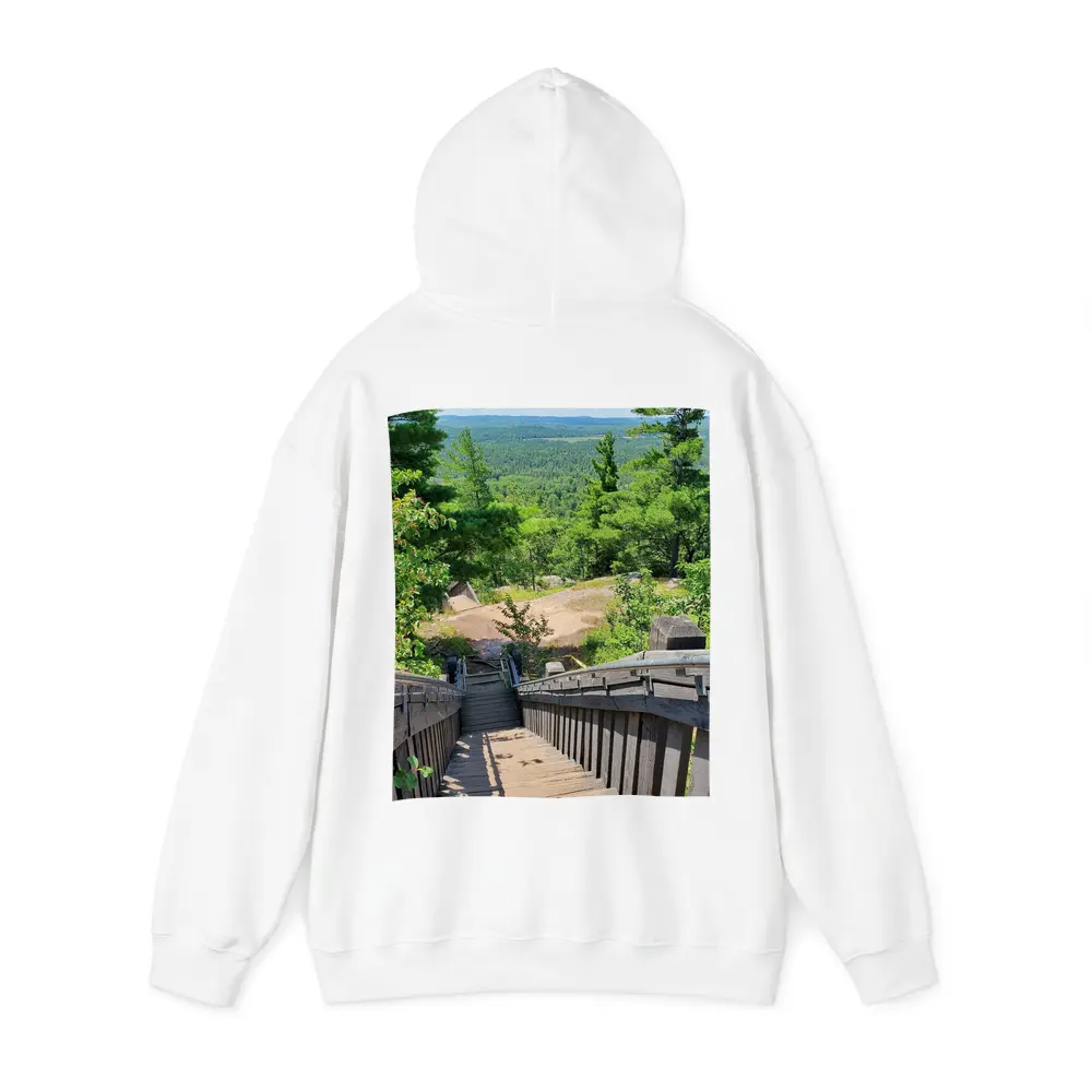 Wooden Staircase Overlooking Vast Forest Landscape – Hoodies
