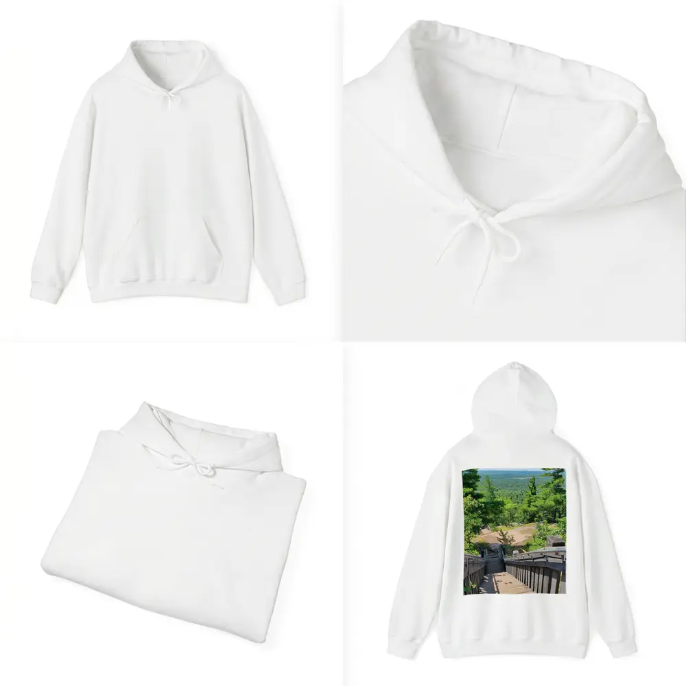Wooden Staircase Overlooking Vast Forest Landscape – Hoodies