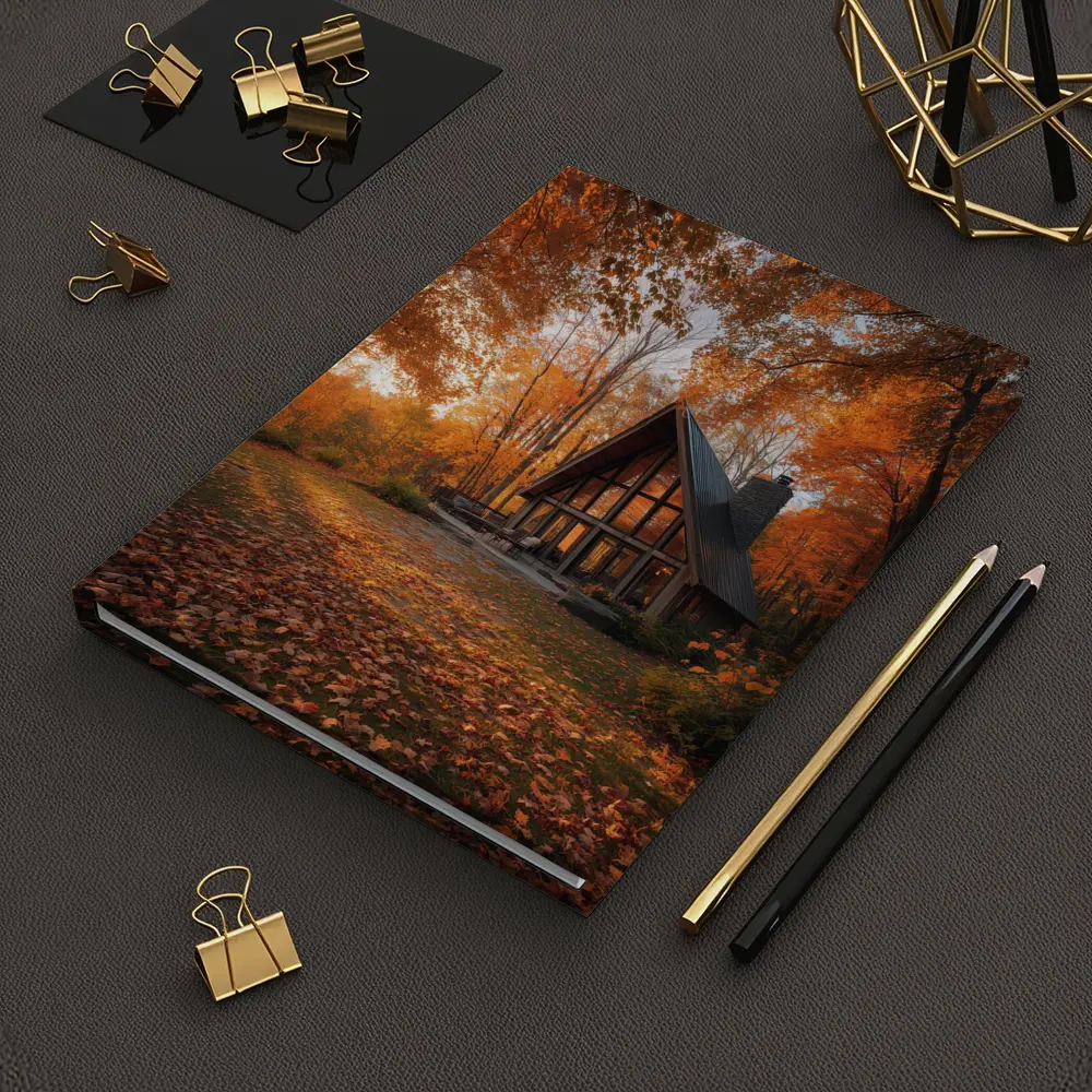 A Frame Cabin Autumn Forest Warm Sunset – Notebooks