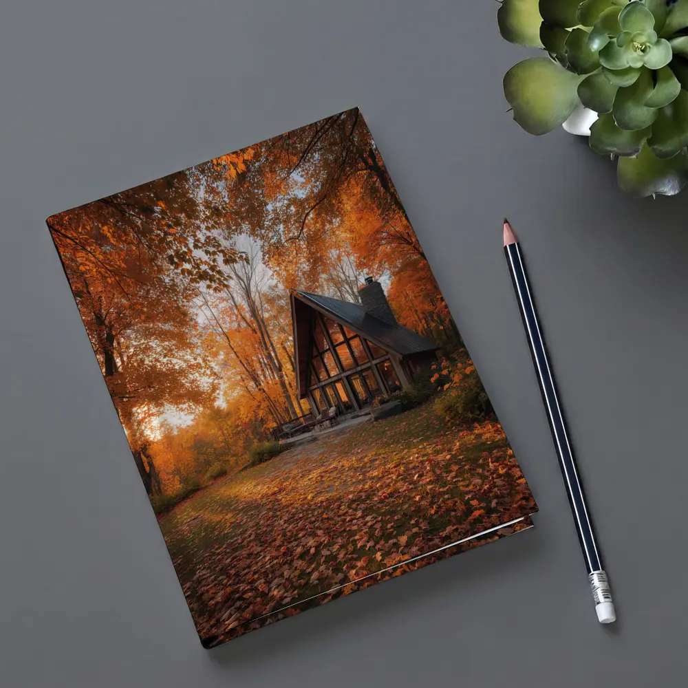 A Frame Cabin Autumn Forest Warm Sunset – Notebooks