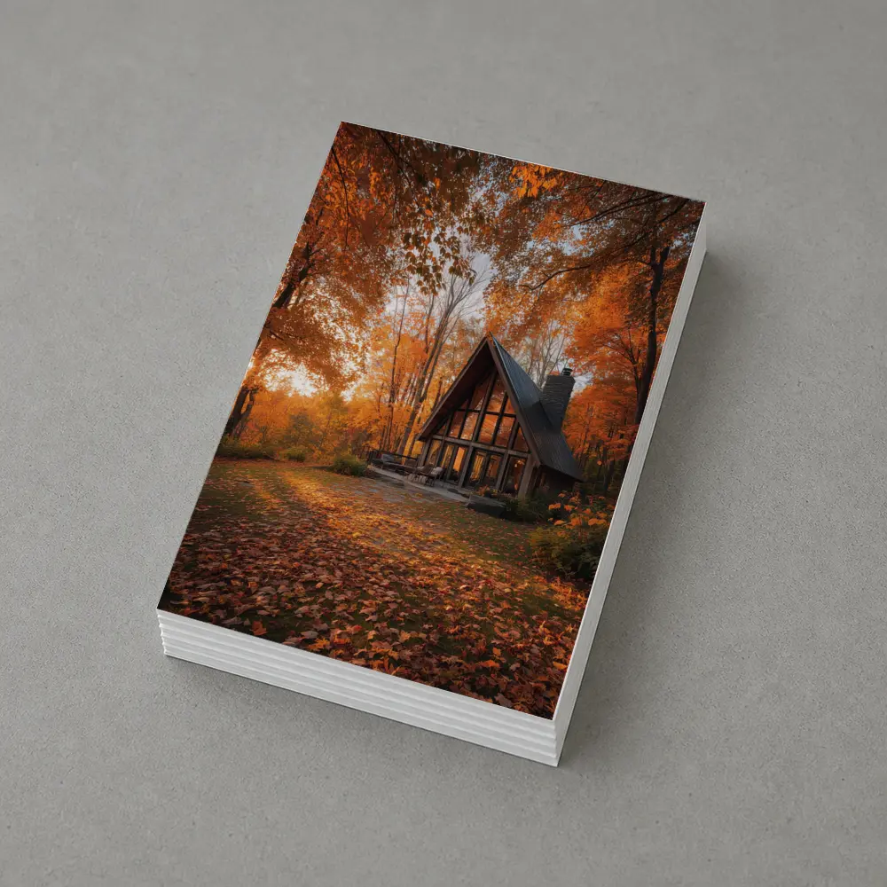 A Frame Cabin Autumn Forest Warm Sunset – Postcards