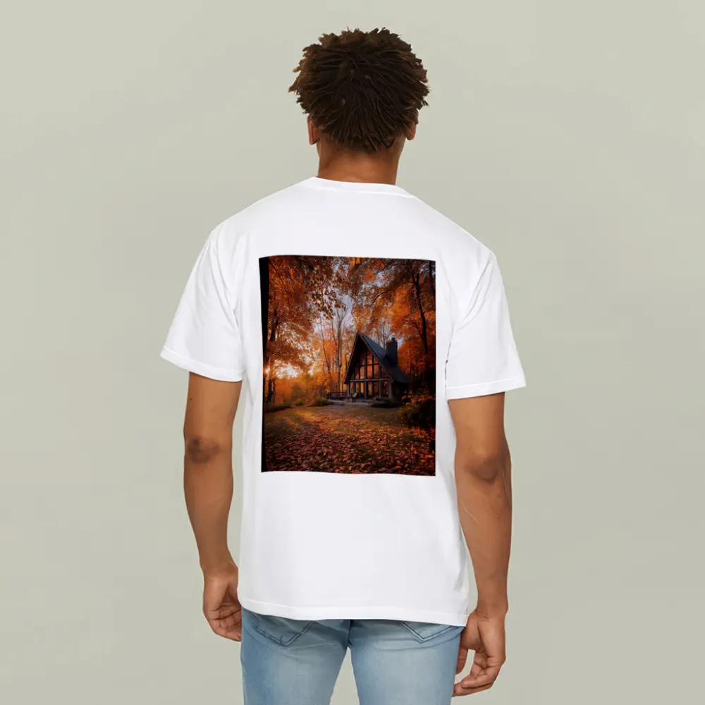 A Frame Cabin Autumn Forest Warm Sunset – T-Shirts