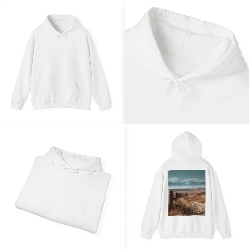 Prairie Path Fence Mountains Dry Grassland – Hoodies