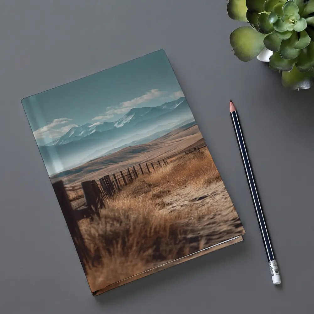 Prairie Path Fence Mountains Dry Grassland – Notebooks