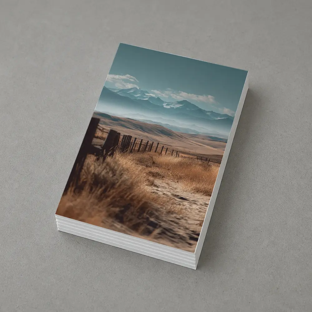Prairie Path Fence Mountains Dry Grassland – Postcards