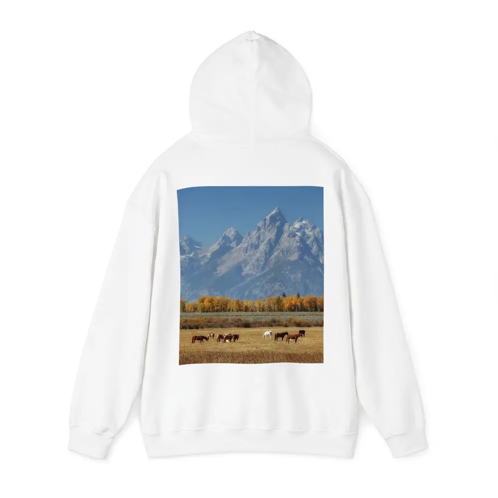 Horses Grazing Grand Teton Mountains Autumn – Hoodies