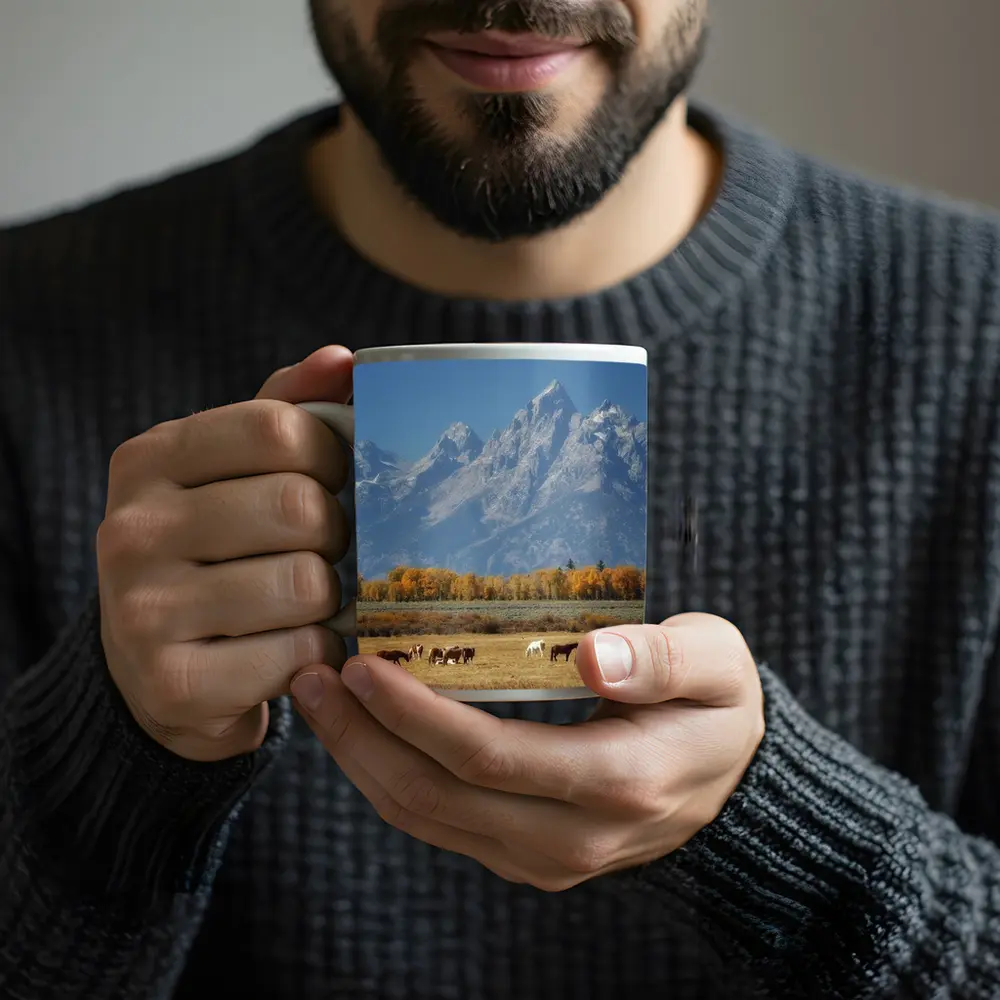 Horses Grazing Grand Teton Mountains Autumn – Mugs