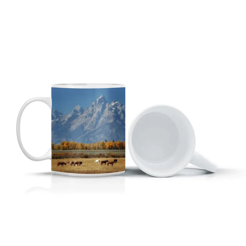 Horses Grazing Grand Teton Mountains Autumn – Mugs