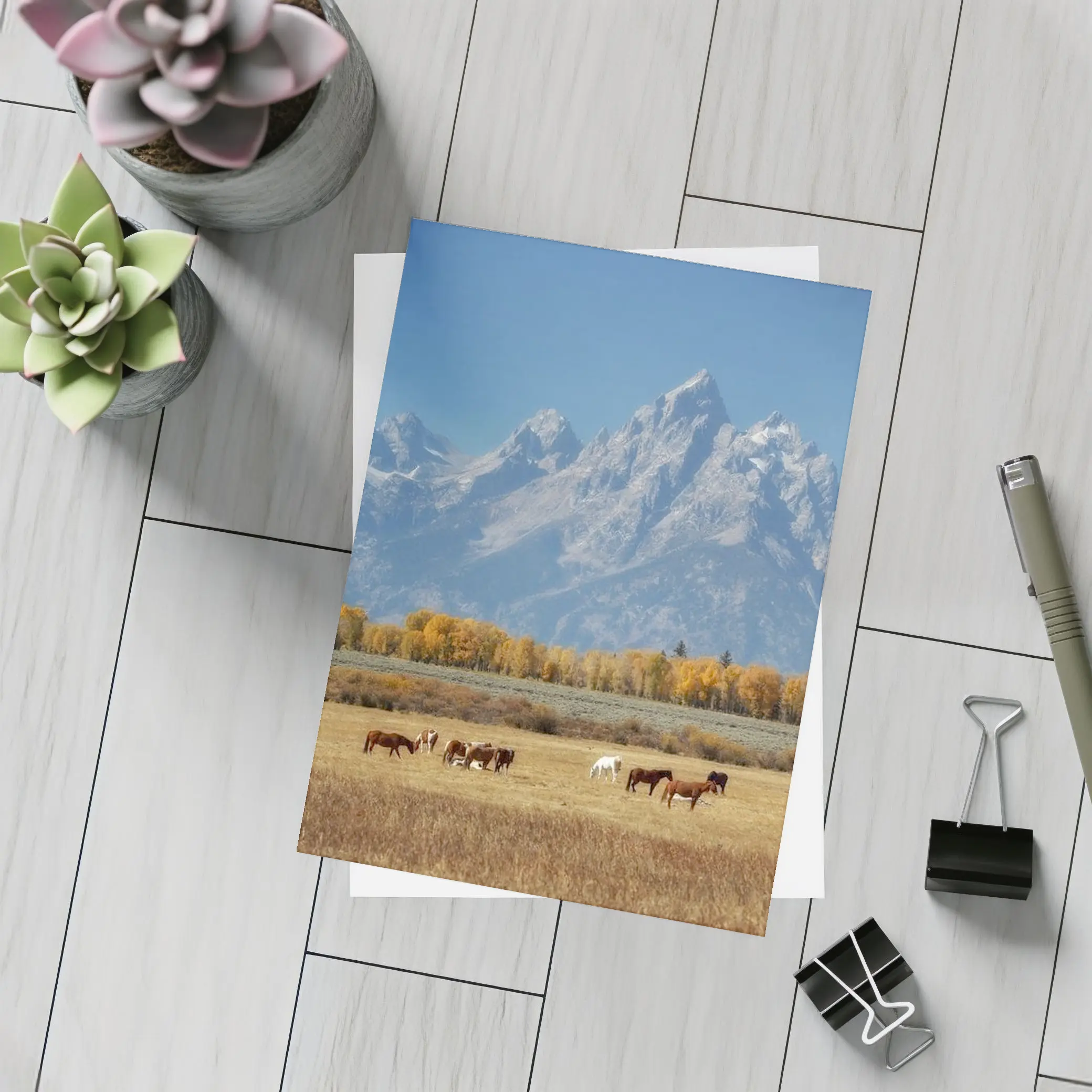 Horses Grazing Grand Teton Mountains Autumn – Postcards