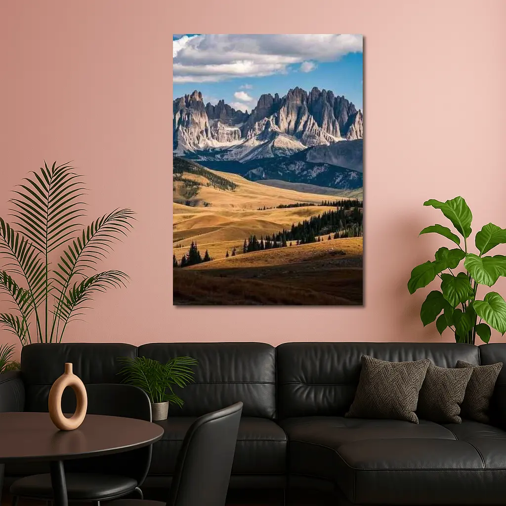 Dolomites Rocky Peaks Golden Rolling Hills – Wall Art