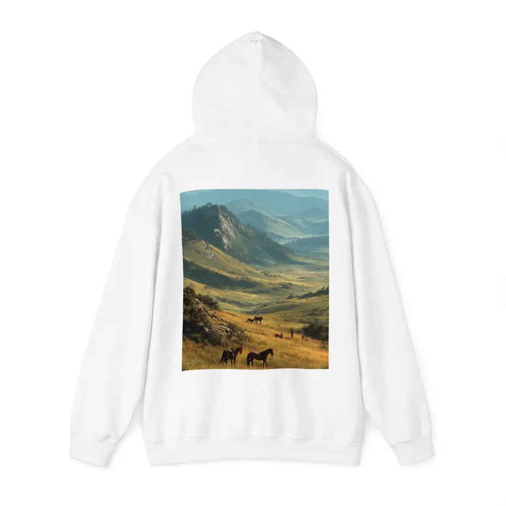 Wild Horses Grazing in Mountain Valley – Hoodies