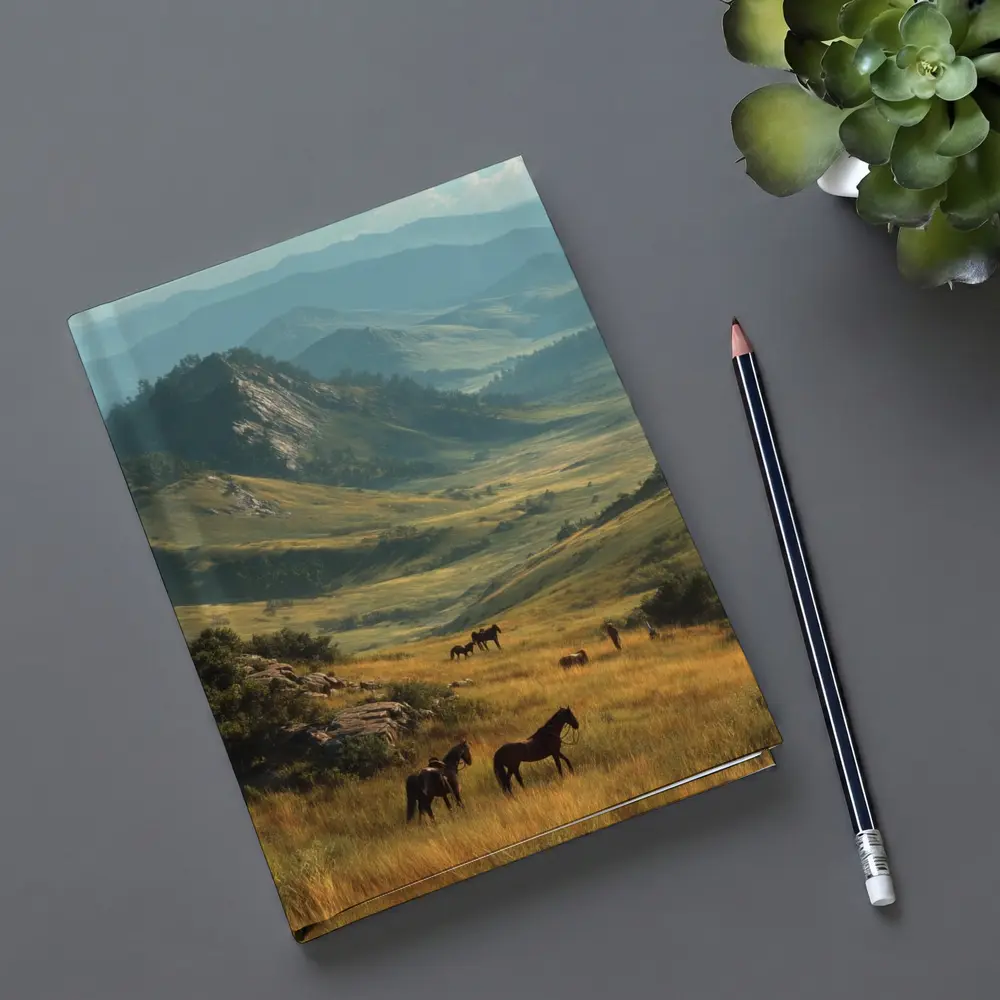 Wild Horses Grazing in Mountain Valley – Notebooks