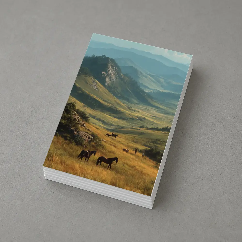 Wild Horses Grazing in Mountain Valley – Postcards