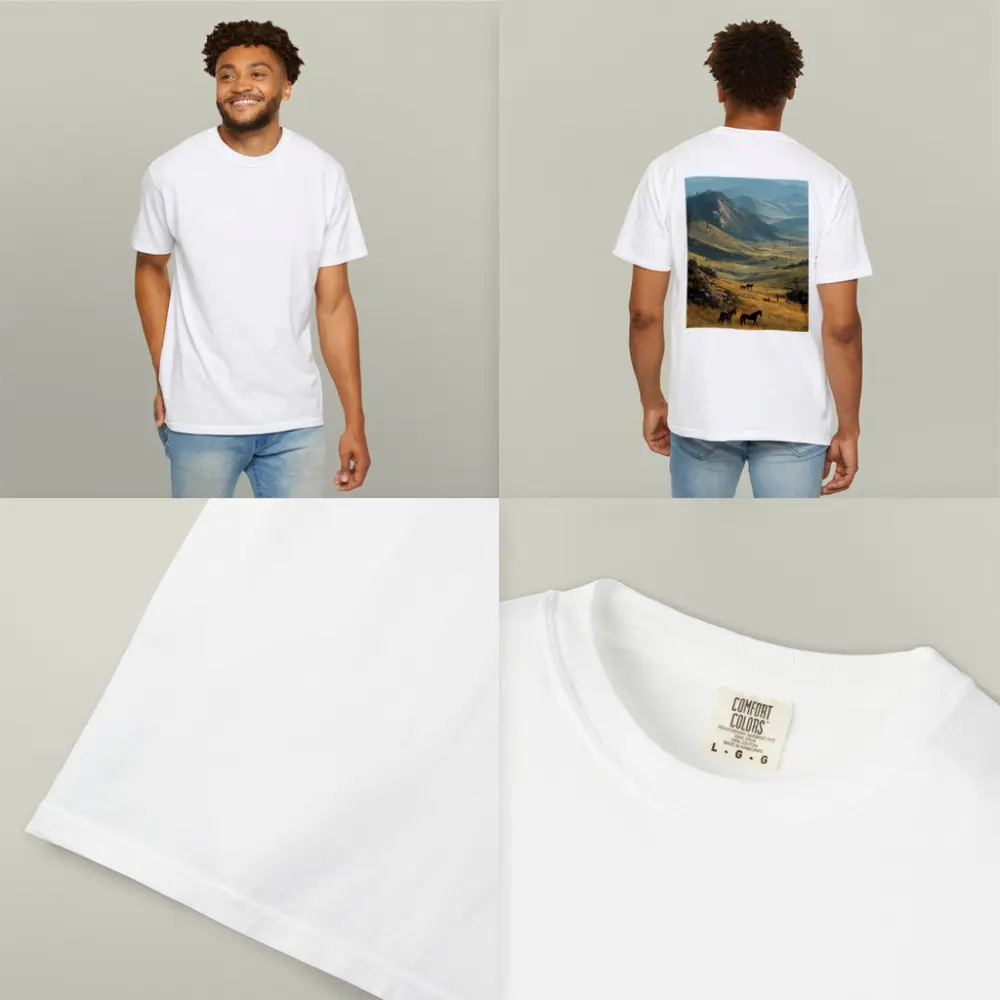 Wild Horses Grazing in Mountain Valley – T-Shirts