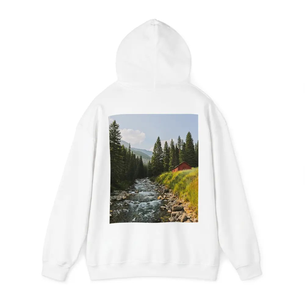 Mountain Stream Red Barn Pine Forest – Hoodies
