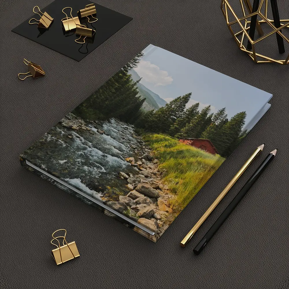 Mountain Stream Red Barn Pine Forest – Notebooks