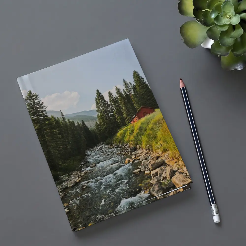 Mountain Stream Red Barn Pine Forest – Notebooks