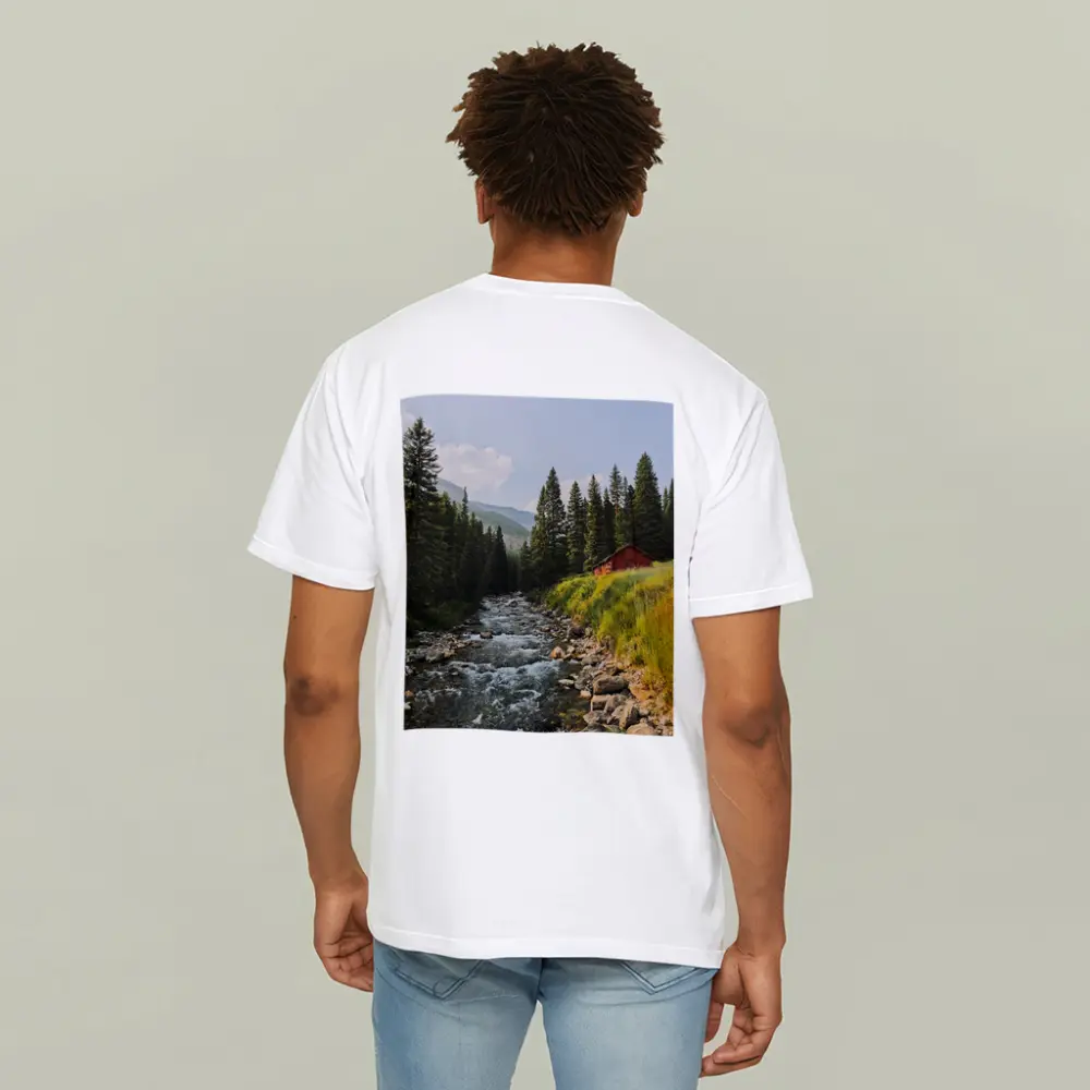 Mountain Stream Red Barn Pine Forest – T-Shirts