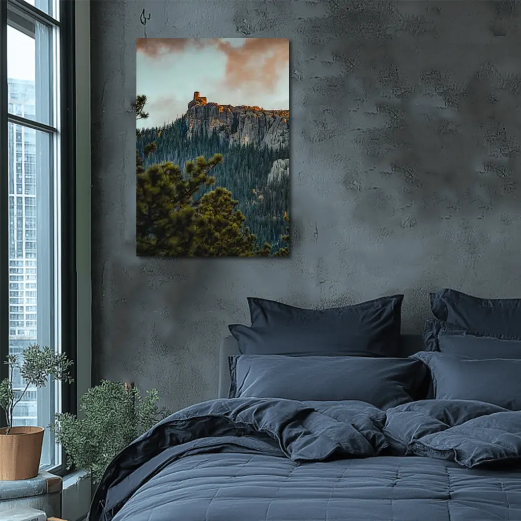 Stone Watchtower Atop Rocky Mountain Cliff – Wall Art