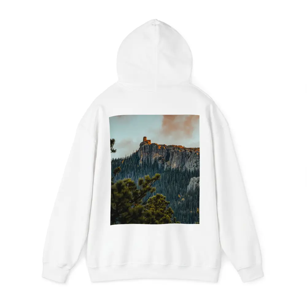 Stone Watchtower Atop Rocky Mountain Cliff – Hoodies