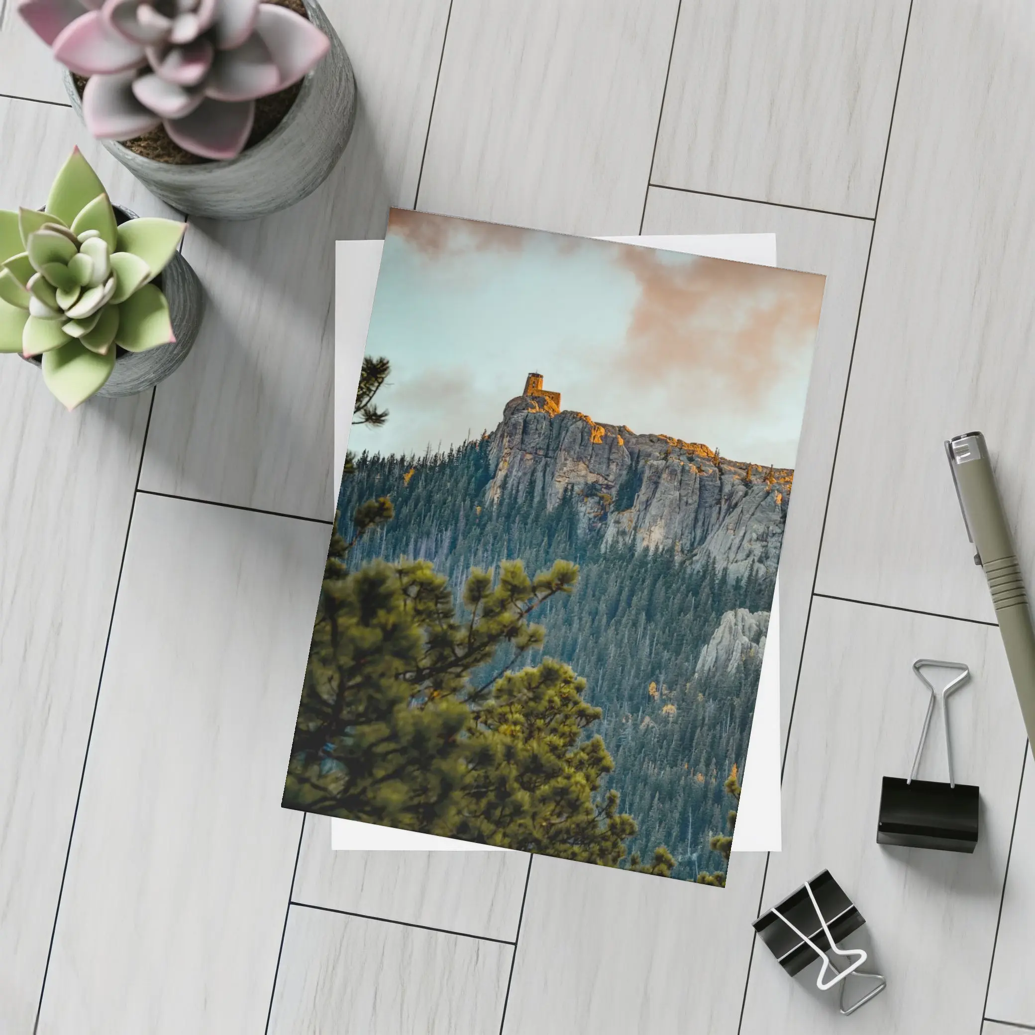 Stone Watchtower Atop Rocky Mountain Cliff – Postcards