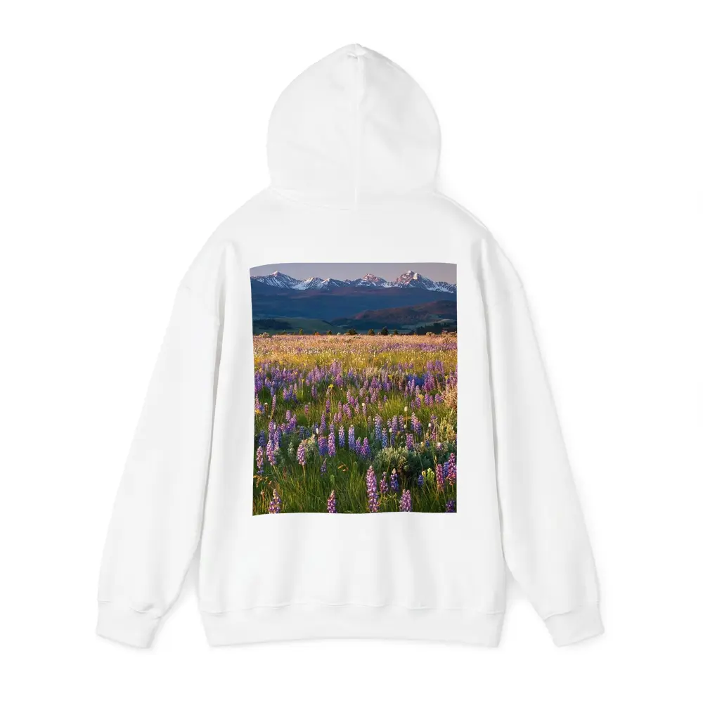 Lupine Wildflower Field Snow Capped Mountains – Hoodies
