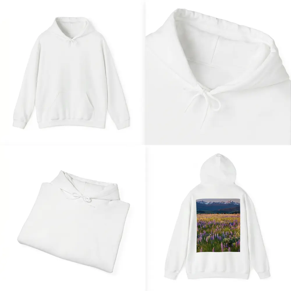 Lupine Wildflower Field Snow Capped Mountains – Hoodies
