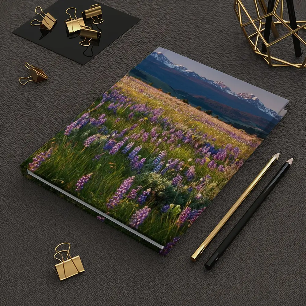 Lupine Wildflower Field Snow Capped Mountains – Notebooks