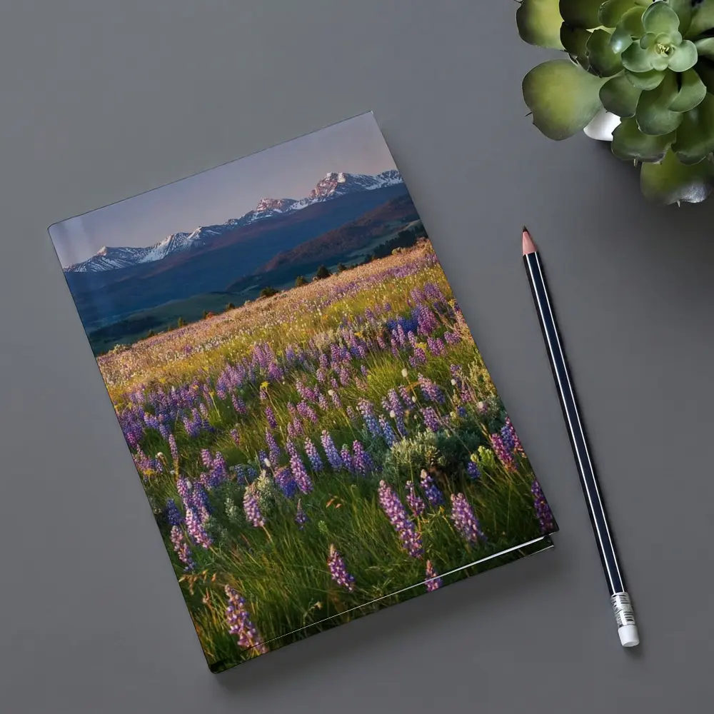 Lupine Wildflower Field Snow Capped Mountains – Notebooks