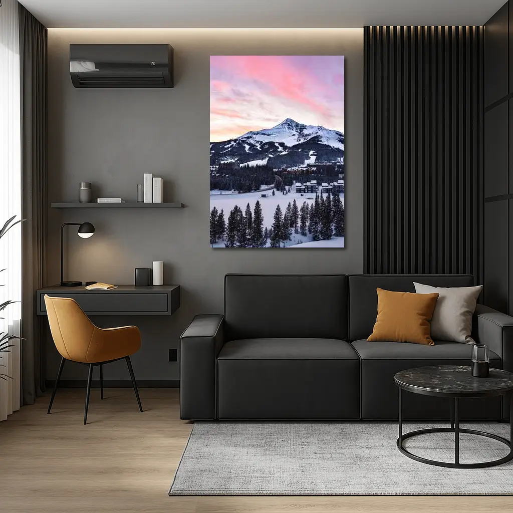 Big Sky Montana Winter Sunset Mountain View – Wall Art