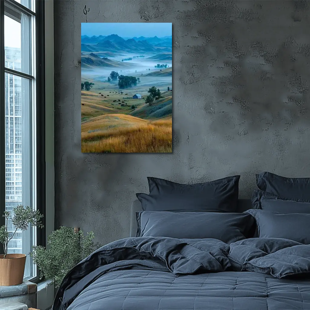 Misty Prairie Valley Rolling Hills Bison – Wall Art